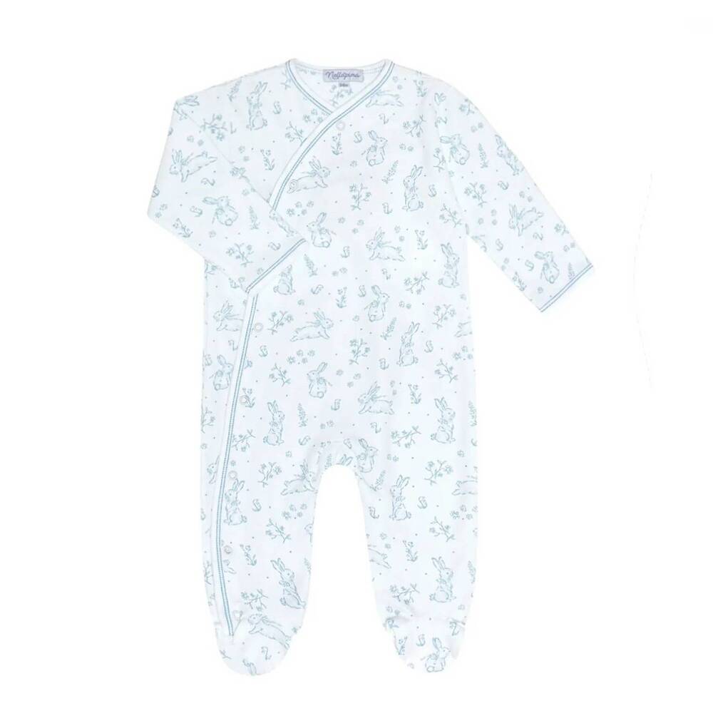 NEW NELLA PIMA boy's bunny toile crossover footie in blue